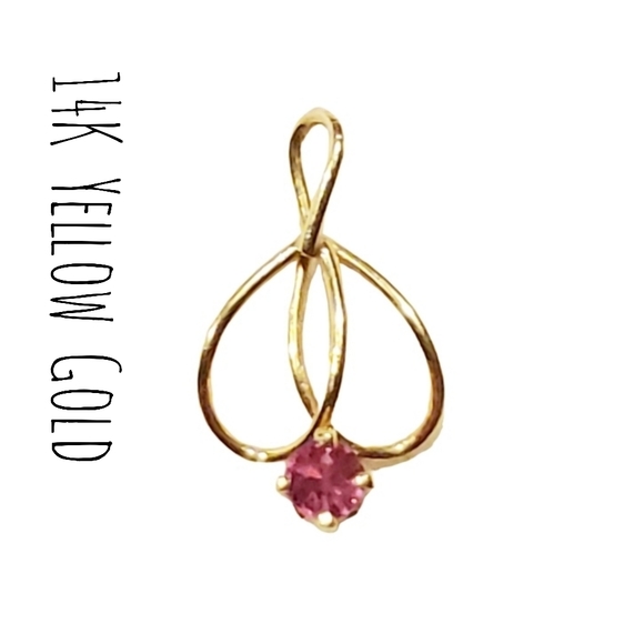 REAL 14K Yellow Gold Loop Style Design Pendant Pink Tourmaline October Births… - Picture 1 of 11